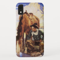 Vintage Art, Cowboy Watering His Horse by NC Wyeth iPhone XR Case