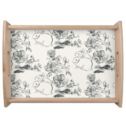 Vintage Art Cute Rabbit and Flower Asian Style  Serving Tray