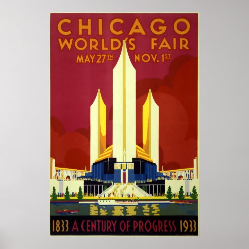 Vintage Art Deco 1933 Worlds Fair Expo Poster