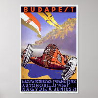 Vintage Art Deco 1936 Hungarian Grand Prix Poster