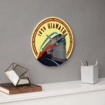 Vintage Art Deco 1939 Locomotive Train Ad Large Clock<br><div class="desc">This is a digitally enhanced print derived from a vintage Art Deco advertisement for a 1939 Hiawatha Milwaukee Road locomotive train. Although the background color was derived from the original,  you can customize it. You can also easily personalize the text in this template.</div>