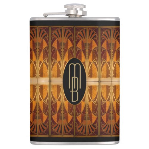 Vintage Art Deco 8 oz Black and Gold Flask