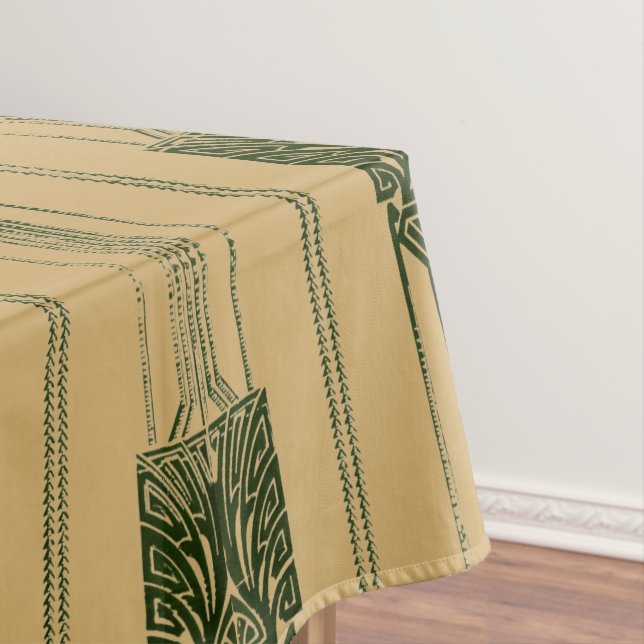 Vintage Art Deco Abstract Peacock Pattern Tablecloth (In Situ)