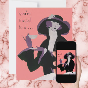 Vintage Art Deco Afternoon Tea Bridal Shower Party Invitation