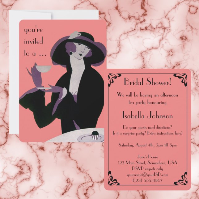 Vintage Art Deco Afternoon Tea Party Bridal Shower Invitation