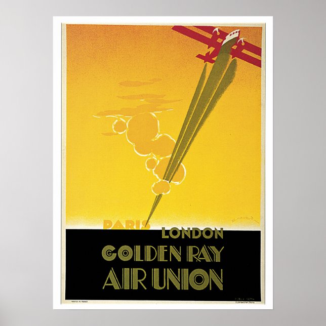 Vintage Art Deco airlines travel ad Poster (Front)
