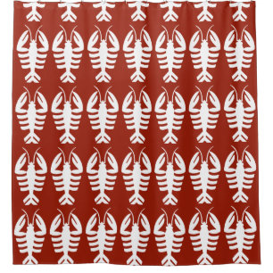 Vintage Art Deco Animal, White Lobster on Red Shower Curtain