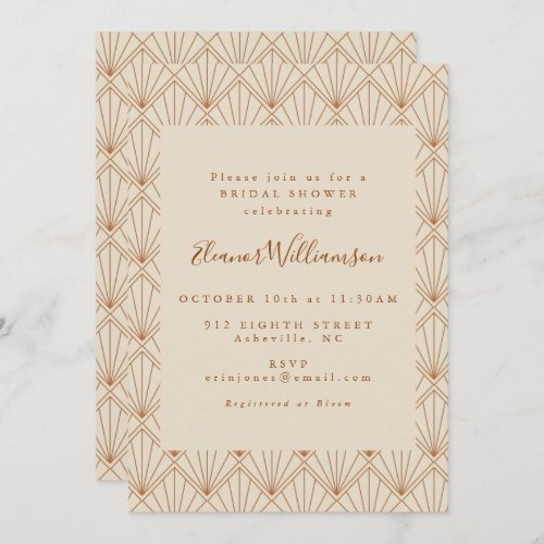 Vintage Art Deco Art Burnt Orange Bridal Shower Invitation