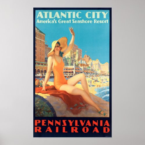 Vintage Art Deco Atlantic City Travel Poster
