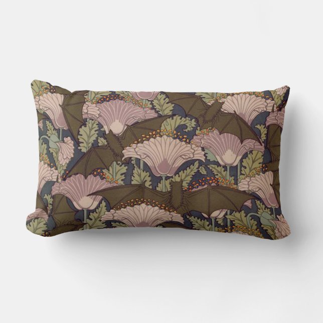 Vintage Art Deco Bat and Flowers Lumbar Pillow (Front)