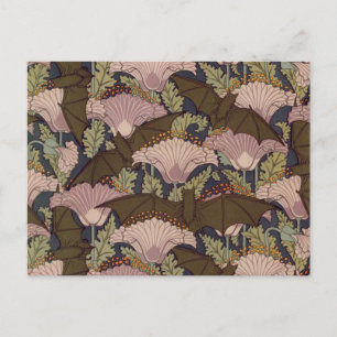 Vintage Art Deco Bat and Flowers Postcard
