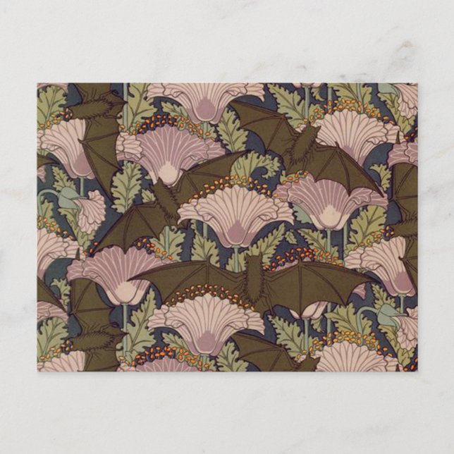 Vintage Art Deco Bat and Flowers Postcard (Front)
