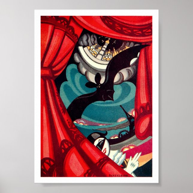 Vintage Art Deco Bat Theatre Poster (Front)