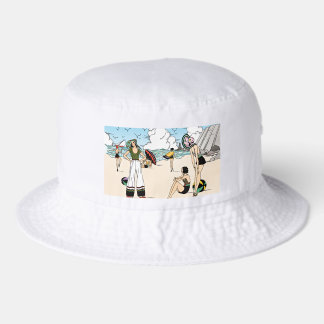 Vintage Art Deco Beach Illustration 1920s Coastal Bucket Hat
