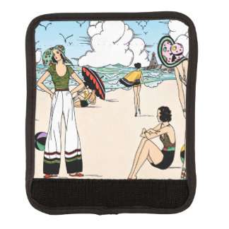 Vintage Art Deco Beach Illustration 1920s Coastal Luggage Handle Wrap