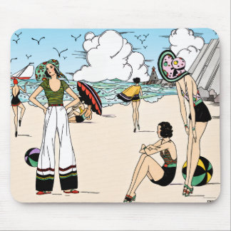 Vintage Art Deco Beach Illustration 1920s Coastal Mouse Pad
