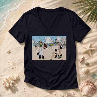 Vintage Art Deco Beach Illustration 1920s Coastal T-Shirt