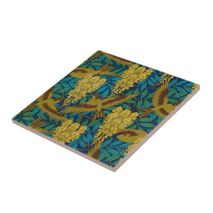 Vintage Art Deco Birds and Leaves Ceramic Tile
