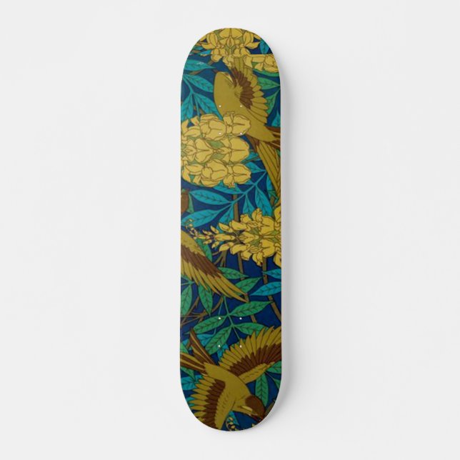 Vintage Art Deco Birds and Leaves Skateboard Deck (Front)
