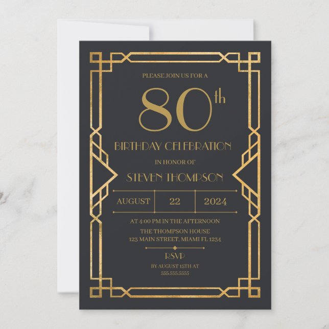 Vintage Art Deco Birthday party Invitation (Front)