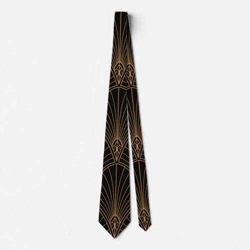 Vintage Art Deco Black and Gold  Neck Tie