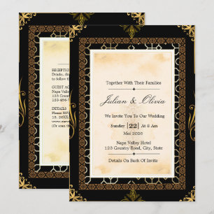 Vintage Art Deco Black and Gold Wedding Invitation
