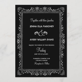 Vintage Art Deco Black And White Wedding Invitation by GreenLeafDesigns at Zazzle