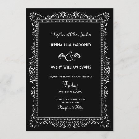 Vintage Art Deco Black And White Wedding Invitation