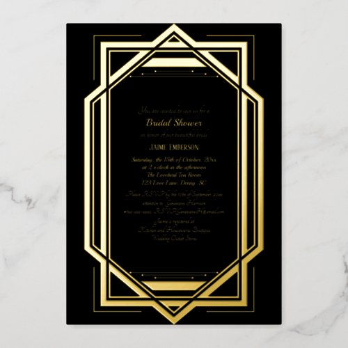 Vintage Art Deco Black Bridal Shower Foil Invitation