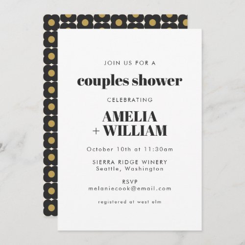 Vintage Art Deco Black Gold Floral Couples Shower Invitation