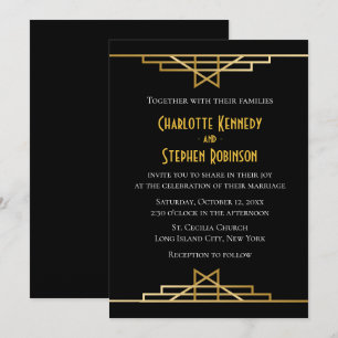 Vintage Art Deco Black & Gold Great Gatsby Wedding Invitation