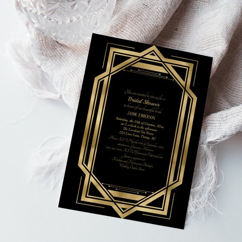 Vintage Art Deco Black  Gold StyleA Bridal Shower Invitation