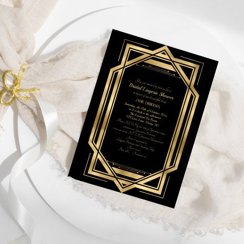 Vintage Art Deco Black Gold StyleA Lingerie Shower Invitation