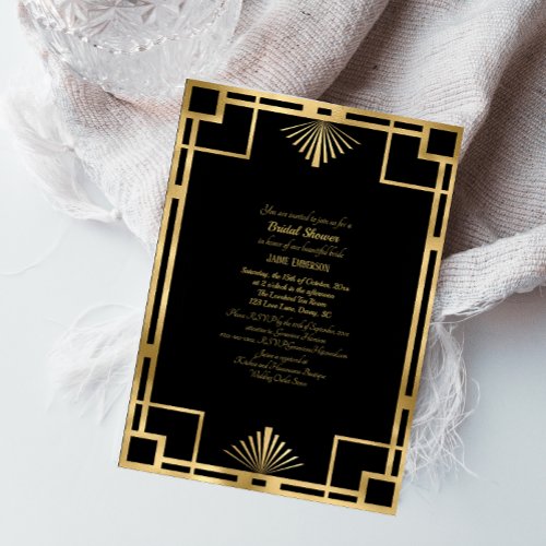 Vintage Art Deco Black  Gold StyleB Bridal Shower Invitation