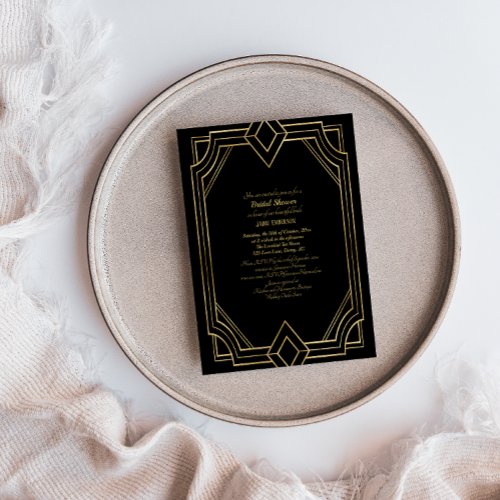 Vintage Art Deco Black  Gold StyleC Bridal Shower Invitation