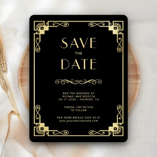 Vintage Art Deco Black Gold Wedding Photo Save The Date