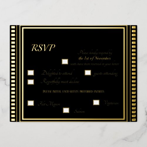 Vintage Art Deco Black RSVP Foil Response Card
