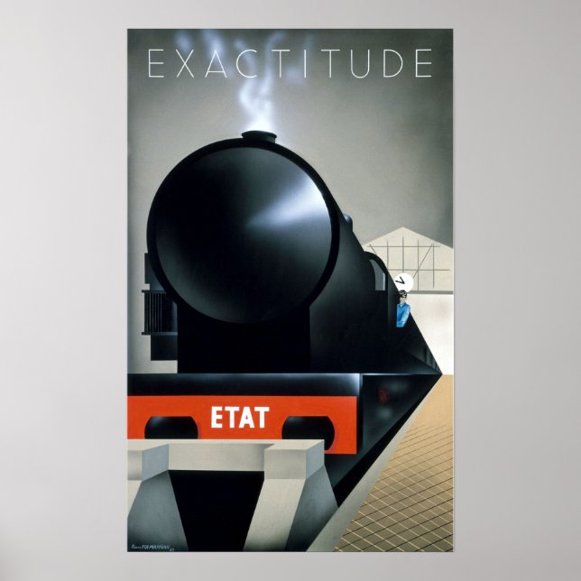 Vintage Art Deco Black Steam Locomotive Poster (Front)