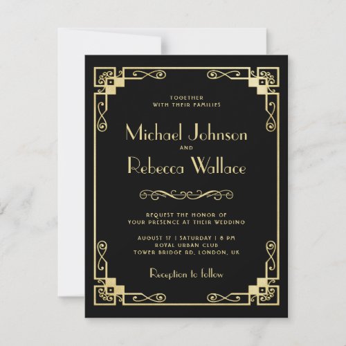 Vintage Art Deco Black Wedding Invitation