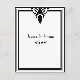 Vintage Art Deco Black White Frame #1 RSVP 1 Invitation Postcard