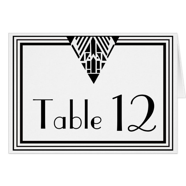 Vintage Art Deco Black White Frame #1 Table Number (Front Horizontal)