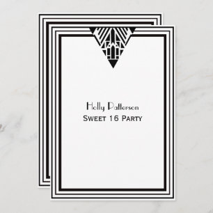 Vintage Art Deco Black White Frame #1 V Sweet 16 Invitation
