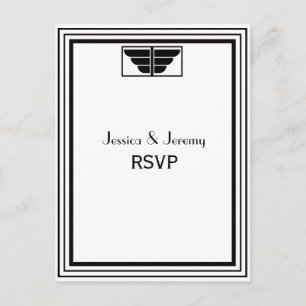 Vintage Art Deco Black White Frame #2 RSVP 1 Invitation Postcard