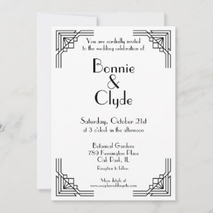 Vintage Art Deco Black & White Geometric Wedding Invitation