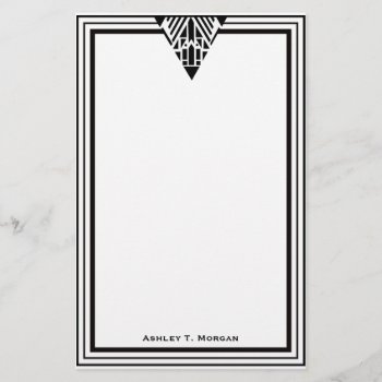 Vintage Art Deco Black Wht Frame #1 Personalized Stationery by ItsMyPartyDesigns at Zazzle
