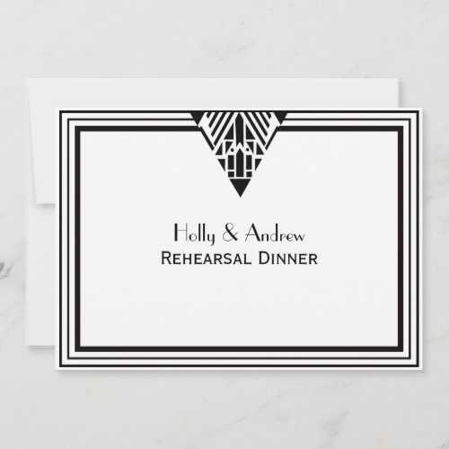 Vintage Art Deco Blk Wht Frame 1 H Rehearsal Din Invitation