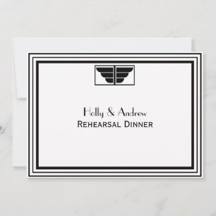 Vintage Art Deco Blk Wht Frame #2 H Rehearsal Din Invitation