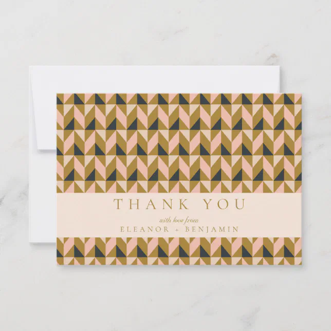 Vintage Art Deco Blush Gold Black Wedding Custom Thank You Card | Zazzle