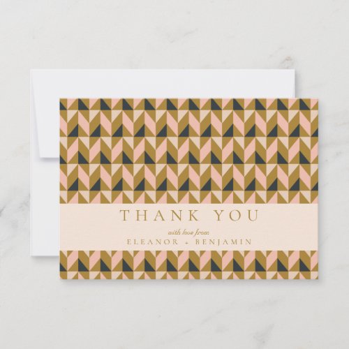 Vintage Art Deco Blush Gold Black Wedding Custom Thank You Card