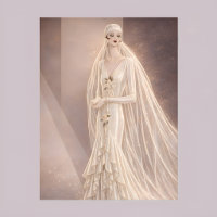 Vintage Art Deco Bridal Fashion Illustration 